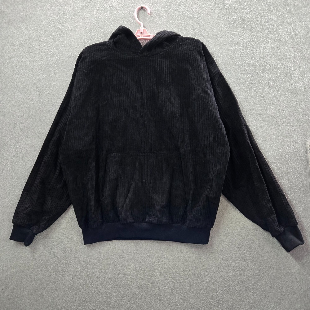 Pacsun Women Sweater Large Black Corduroy Hoodie Pullover READ